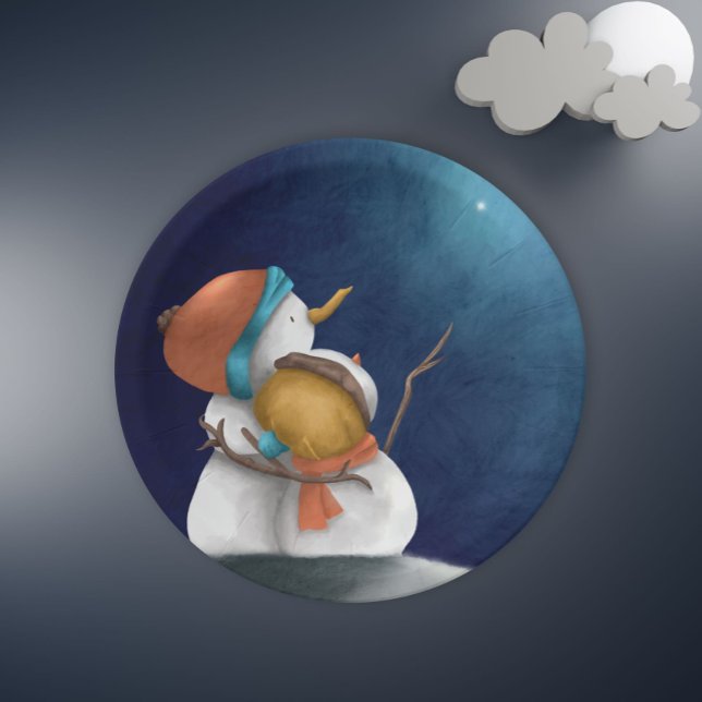 Plato De Papel Cute snowmen at night seeing the stars Christmas (Subido por el creador)