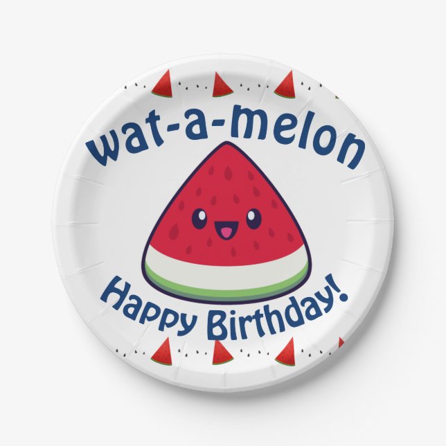 Plato De Papel Cute Sonriente sandía Kawaii (Anverso)