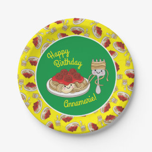 Plato De Papel Cute Spaghetti Kids Birday Fiesta Kawaii