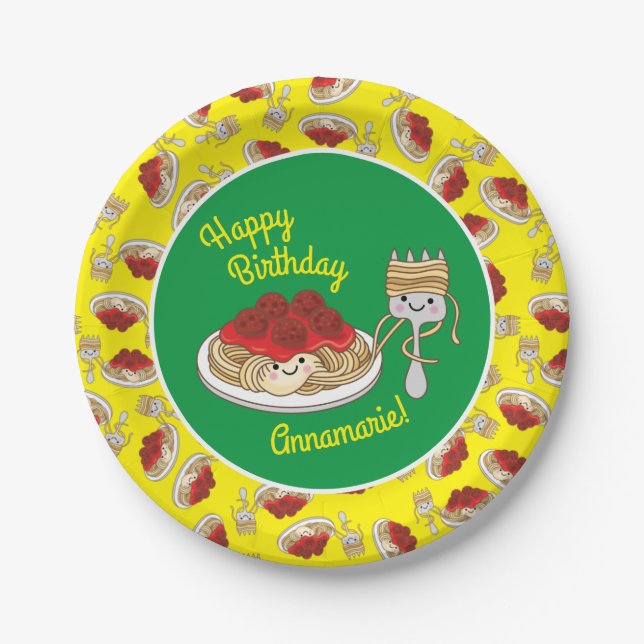 Plato De Papel Cute Spaghetti Kids Birday Fiesta Kawaii (Anverso)