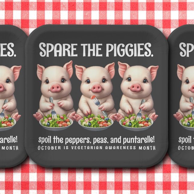 Plato De Papel Cute Spare los lechones comiendo ensaladas (Spare the Piggies Square Paper Plates Cover Photo)
