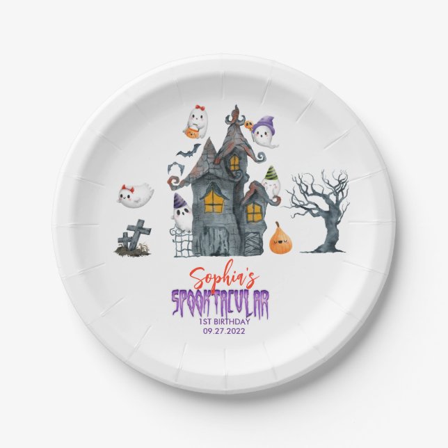 Plato De Papel Cute Spooktacular Halloween Cumpleaños (Anverso)