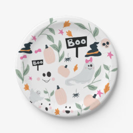 Plato De Papel Cute Spooky | Fantasma de la fiesta de Halloween