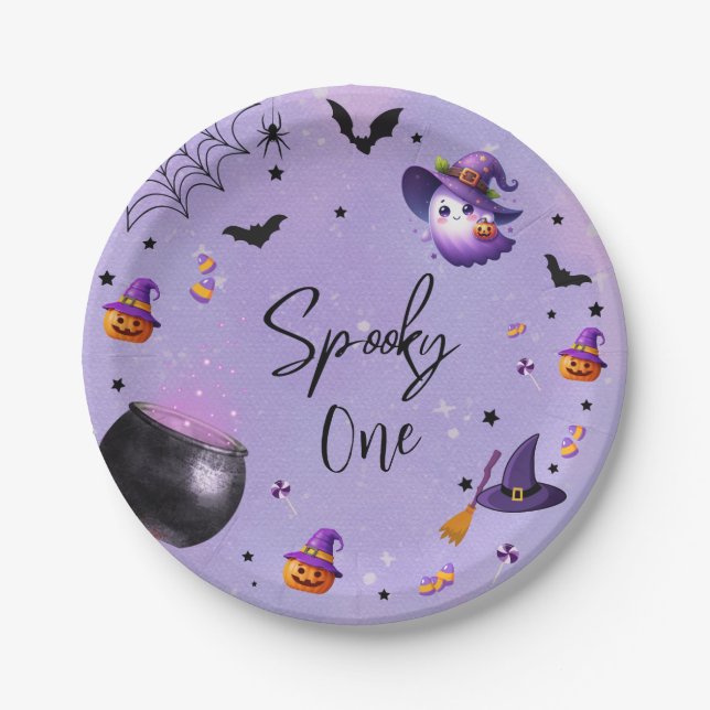 Plato De Papel Cute Spooky primer cumpleaños fiesta de Halloween  (Anverso)