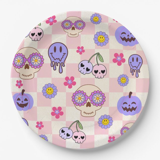 Plato De Papel Cute Spooky Vibes Groovy Ghost Halloween (Anverso)