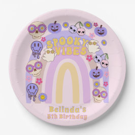 Plato De Papel Cute Spooky Vibes Groovy Ghost Halloween Cumpleaño