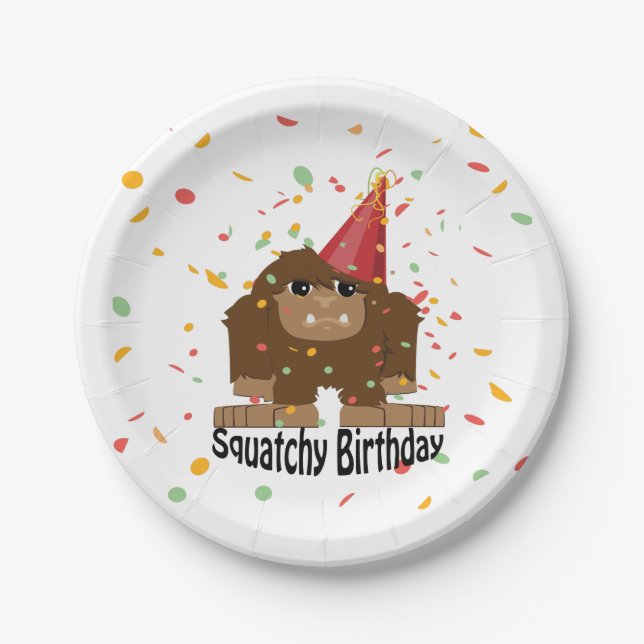 Plato De Papel Cute Squatchy Birthday Bigfoot (Anverso)
