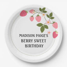 Plato De Papel Cute Strawberry Pink Girls Birthday Paper Plate