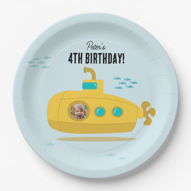 Plato De Papel Cute Submarine Deep Sea Birthday Kids Photo (Anverso)