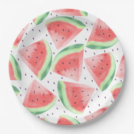 Plato De Papel Cute Summer Kawaii Watercolor Watermelón