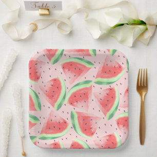 Plato De Papel Cute Summer Kawaii Watercolor Watermelón