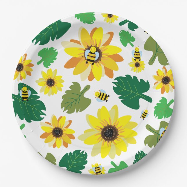 Plato De Papel Cute Sunflower Bee (Anverso)