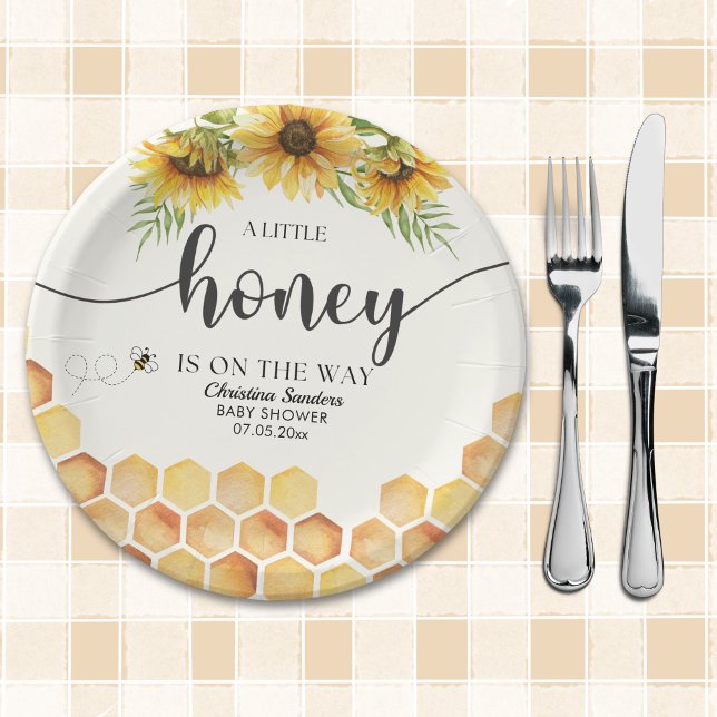 Plato De Papel Cute Sunflower Bee Baby Shower (Subido por el creador)