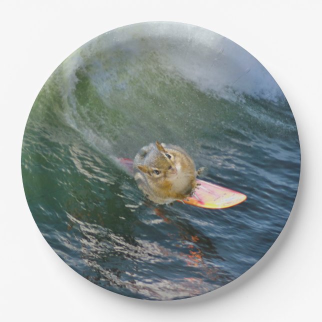 Plato De Papel Cute Surfing Chipmunk (Anverso)