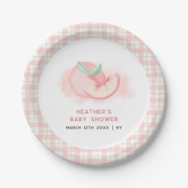 Plato De Papel Cute Sweet Pink Gingham Peach Baby Shower