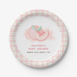 Plato De Papel Cute Sweet Pink Gingham Peach Baby Shower