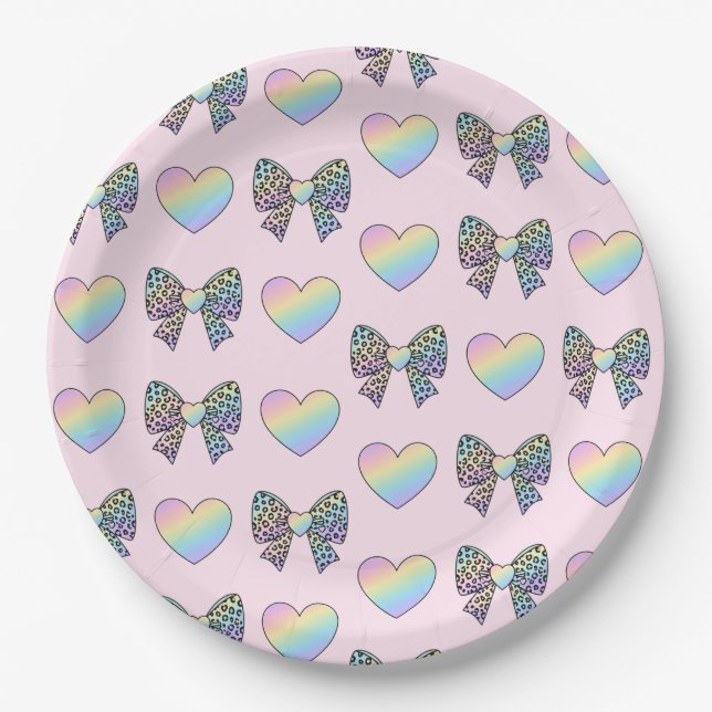 Plato De Papel  cute sweet rainbow hearts pastel gradient pattern (Anverso)