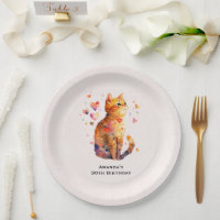 Cute Tabby Cat con corazones Cumpleaños