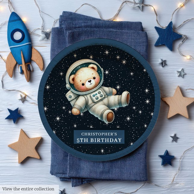 Plato De Papel Cute Teddy Astronauta Boy Baby Shower Placa de pap (Cute Teddy Astronaut Boy Baby Shower Paper Plate)