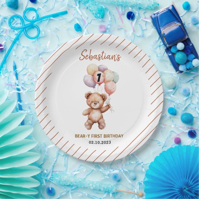 Plato De Papel Cute Teddy Bear 1st Birthday | Sweet Bear  (Fiesta)