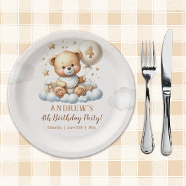 Plato De Papel Cute Teddy Bear 4th Birthday 