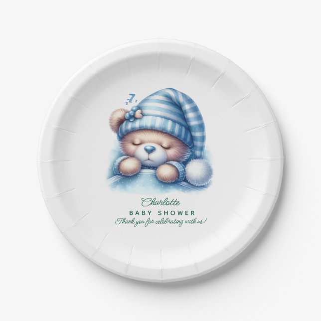 Plato De Papel Cute Teddy Bear Baby Shower (Anverso)