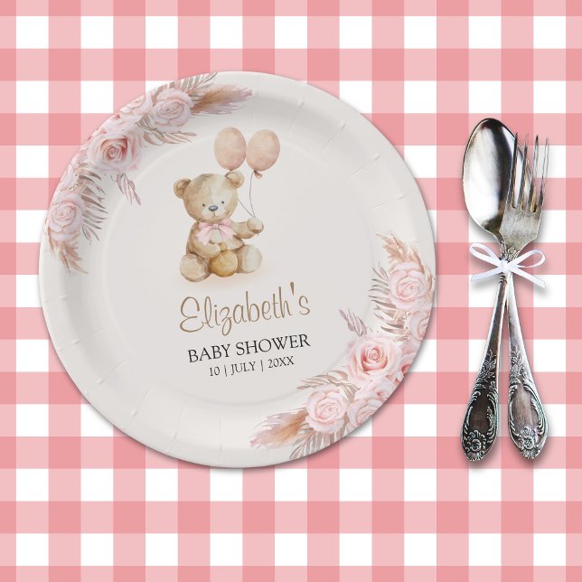 Plato De Papel Cute Teddy Bear Baby Shower Girl (Subido por el creador)