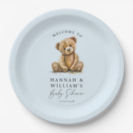 Plato De Papel Cute Teddy Bear Blue Boy Baby Shower