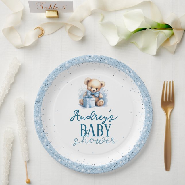 Plato De Papel Cute Teddy Bear Boy Baby Shower (Boda)