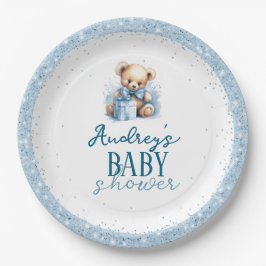 Plato De Papel Cute Teddy Bear Boy Baby Shower