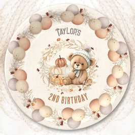 Plato De Papel Cute Teddy Bear Fall Placas de papel de cumpleaños