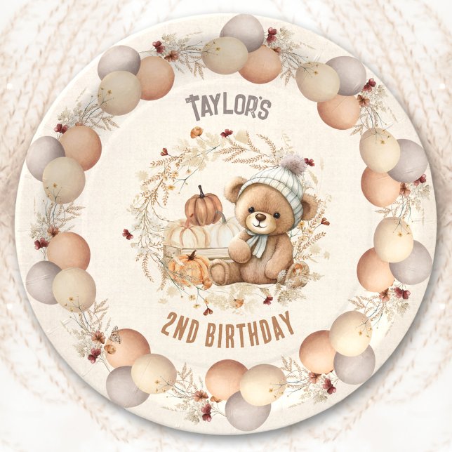 Plato De Papel Cute Teddy Bear Fall Placas de papel de cumpleaños (Cute Teddy Bear Fall Birthday Paper Plates)