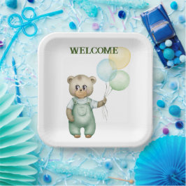 Plato De Papel cute teddy bear green background