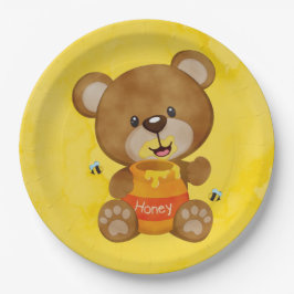 Plato De Papel Cute Teddy Bear Honey Bumblebee Baby Shower