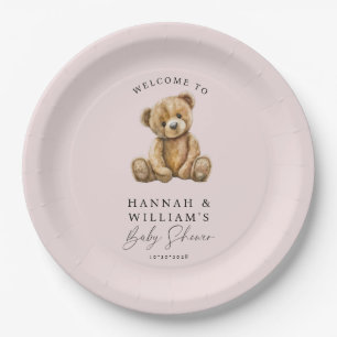 Plato De Papel Cute Teddy Bear Rubor Chica rosa Baby Shower