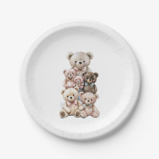Plato De Papel Cute Teddy Bear Stack Pastel