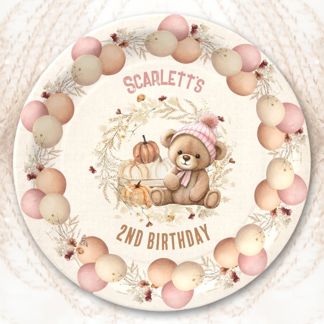 Plato De Papel Cute Teddy Oso Caída Chica Papel de cumpleaños (Cute Teddy Bear Fall Girl Birthday Paper Plates)
