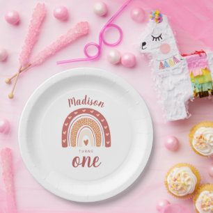 Plato De Papel Cute Terracotta Rainbow Boho Primer Cumpleaños Pa