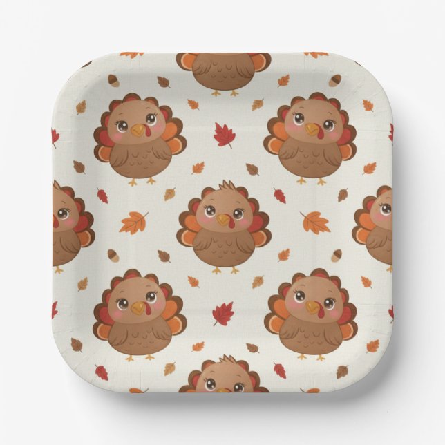 Plato De Papel Cute Turkey, Thanksgiving Feast Paper Plate (Anverso)
