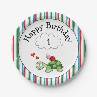 Plato De Papel Cute Turtle Ladybug Birday Party Placa de papel