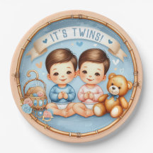 Cute Twin Boys Baby Shower Watercolor Teddy Bear