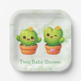 Plato De Papel Cute Twin Cactus Baby Shower