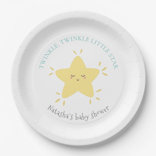 Plato De Papel Cute Twinkle Little Star Nursery Rhyme Baby Shower (Anverso)