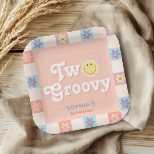 Plato De Papel Cute Two Groovy Boho Segundo Cumpleaños