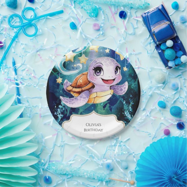 Plato De Papel Cute Under the Sea Kids's Turtle Birthday (Fiesta)