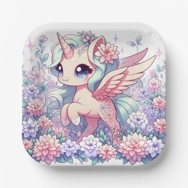 Plato De Papel Cute Unicorn Baby Shower (Anverso)