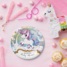 Plato De Papel Cute Unicorn Baby Shower