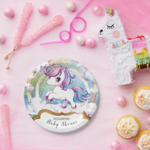 Plato De Papel Cute Unicorn Baby Shower
