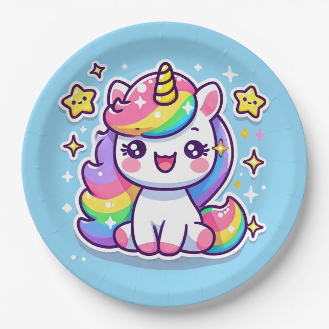 Plato De Papel Cute unicornio (Anverso)