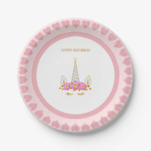 Cute Unicornio, Flores y Confeti Dorado Cumpleaños